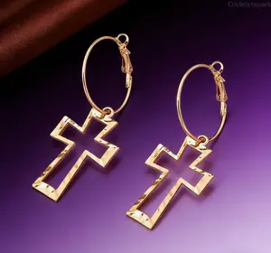 Trend Cross Design Dangle Earrings 1 Pair Vintage Trendy Chic Gorgeous Jewelry As Gift for Girlfriend Gold Plated