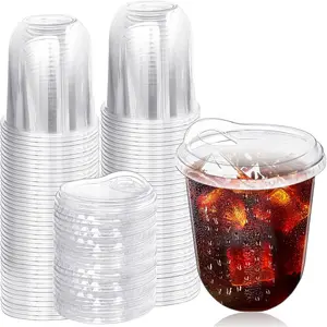 50 Pack Clear Plastic Cups with Strawless Sip Lids,16 oz Iced Coffee Cups With Lids,Disposable PET Crystal Cups,Round Bottom To Go Cup for Iced Coffee Juice Smoothie Cold Beverage