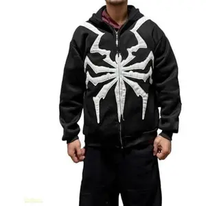Xojbzoo Spider Back Graphic Hoodie Gothic Oversized Zip Up Y2K Unisex Streetwear Dark Academia