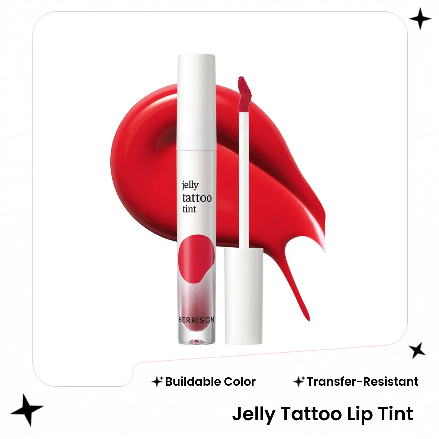 Berrisom Jelly Tattoo Tint, Long Lasting Korean Lip Stain with Glossy Jelly Texture, Transfer-Resistant Lip Color, Hydrating Daily Lip Makeup, 3.8g / 0.13oz, 4 Shades (Appleberry)