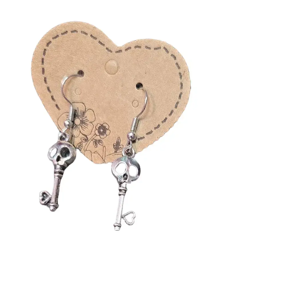 Women's Whimsical Skull Key Hook Charm Earrings - Silver-Tone Metal-Coated Holiday Costume Jewelry, Whimsical Earrings, Skeleton Keys, Cosplay Style Earrings