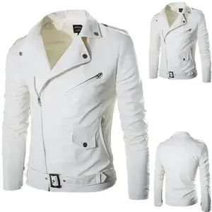 Slim Fit White Leather Jacket For Men Casual Leather Winter Jacket Fashion Men'S Sleeve Tops Long Heated Coat