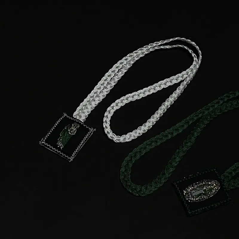Religious Escapularios - Silver Lanyard with DIFFRENT Cord and Clasp, Featuring Decorative Features and Secure Attachment