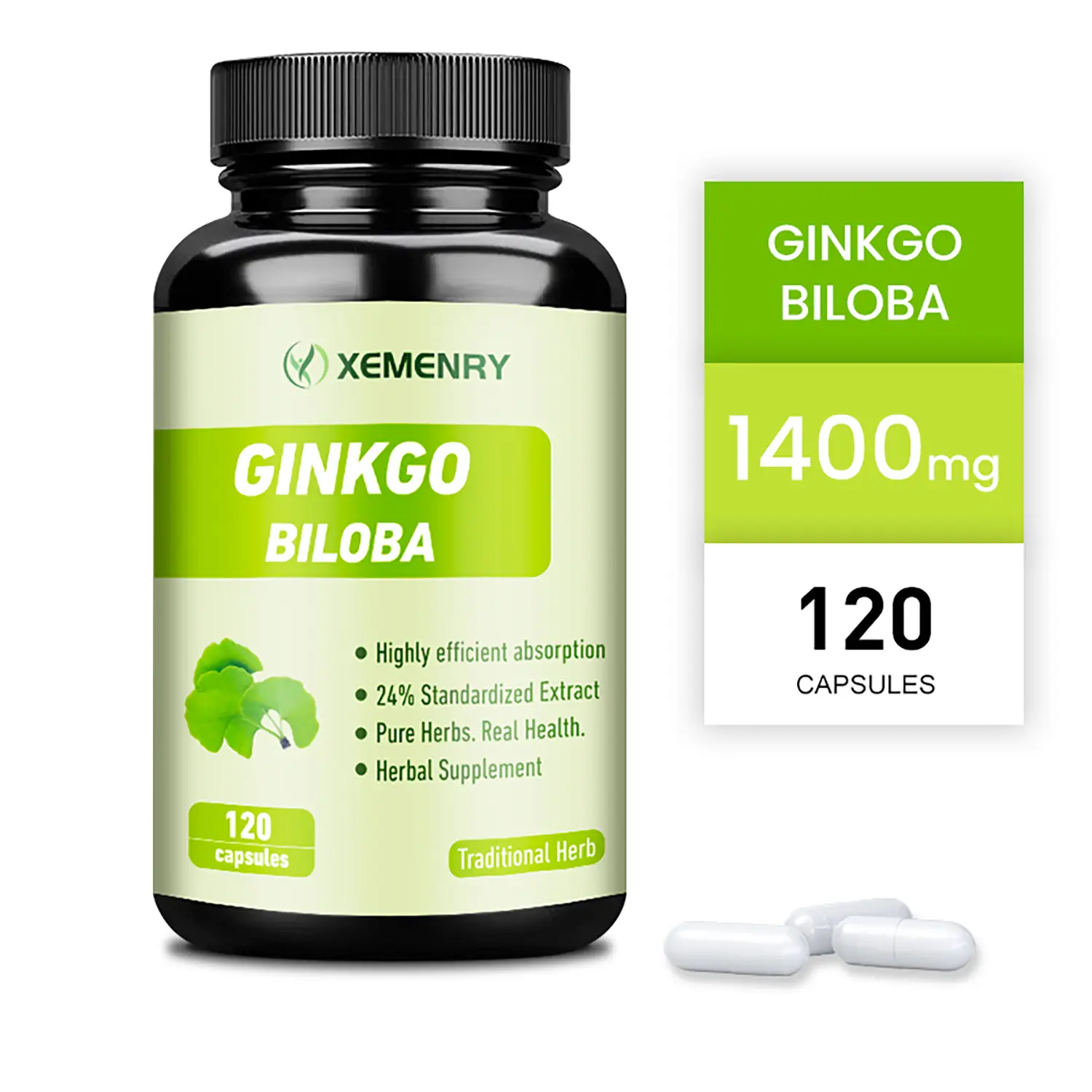 Xemenry - Organic Ginkgo Biloba - Focus, Circulation - Contains Organic Ginkgo Biloba Extract - Gluten Free, Non-GMO