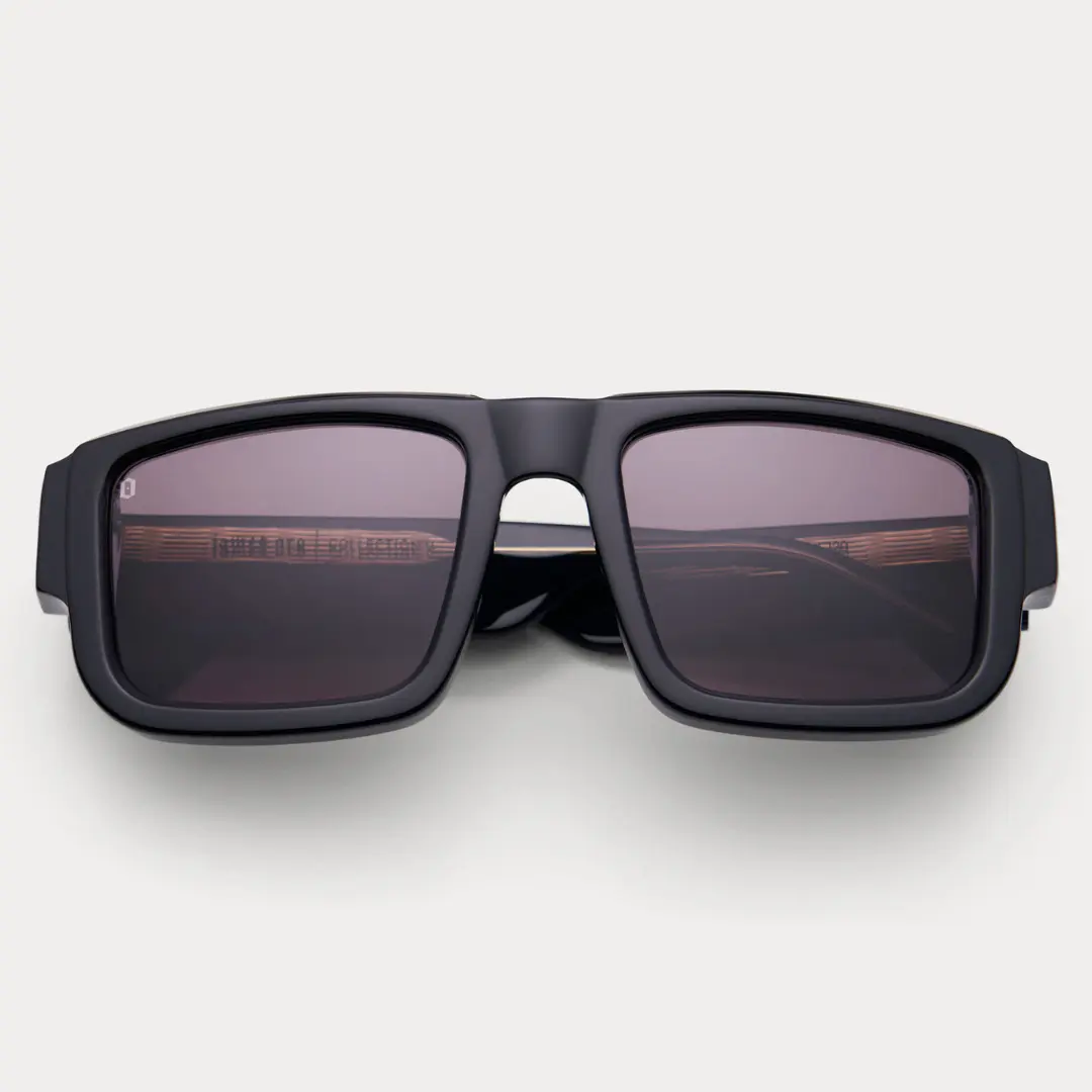 BLACK CALIBER | Retro Black Aviator Sunglasses | Flat Top 8MM Acetate