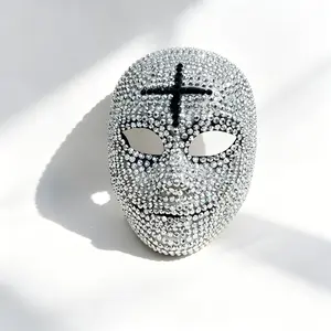 Rhinestone Cross Full-Face Mask, Gothic Religious Themed Costume Mask for Halloween, Parties & Performance