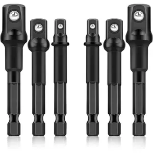 6 count Impact Grade Socket Adapter Set, 1/4", 3/8", 1/2" Drive Drill Socket Adapter,  Cr-V Socket Driver Adaptor, Hex Shank Driver Socket Adapter for Cordless Drill, , Power Drill