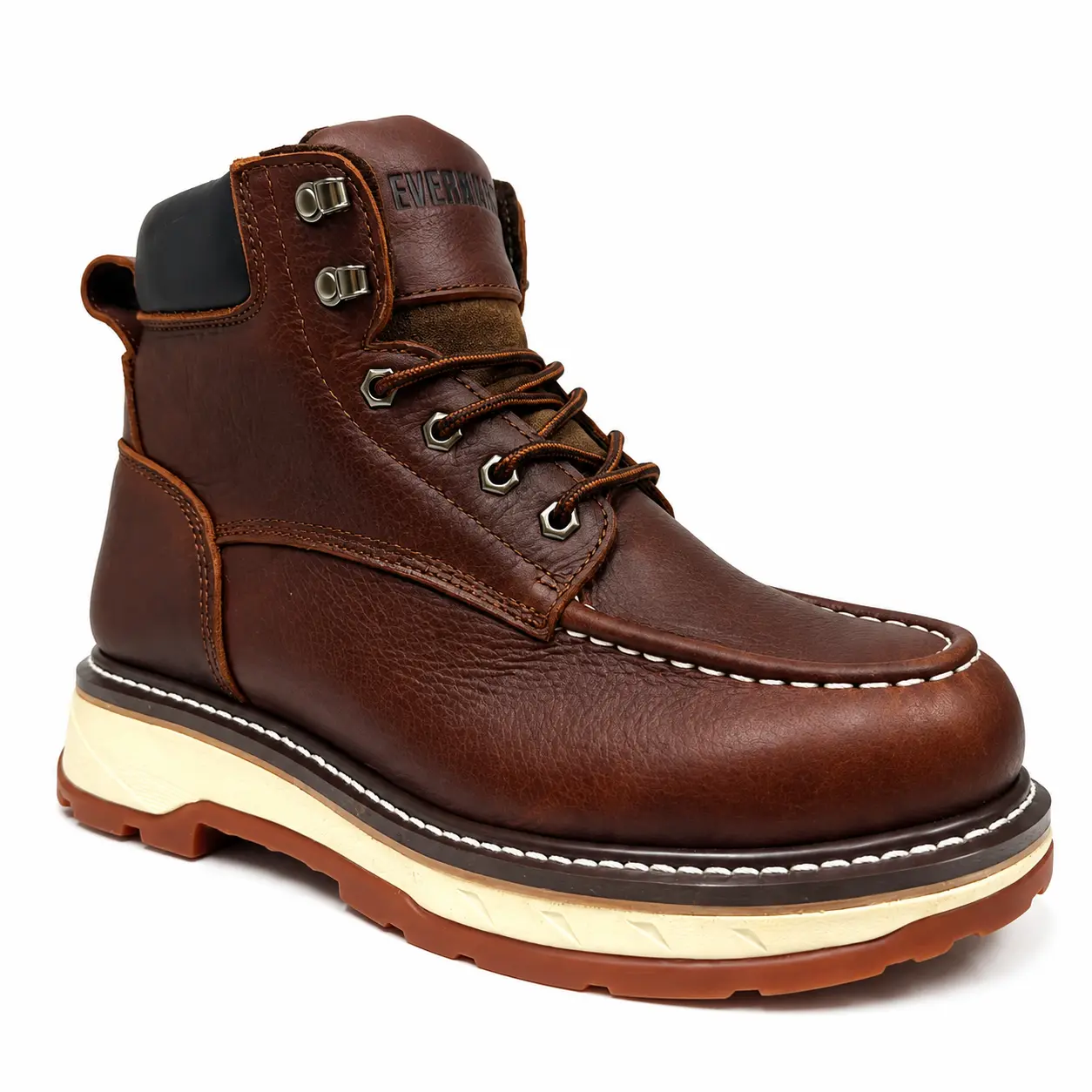 EverBoots Timber Moc Toe Work Boots for Men, Lightweight, Slip Resistant, All-Day Comfort, Heavy Duty, Mesh Lining for Breathability, Two Tone Cusioned Outsole