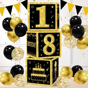 Gold Black Birthday Number Boxes 18 3pcs 30 40 50 60 Years Old Birthday Paper Boxes Decoration Adult Birthday Party Decoration