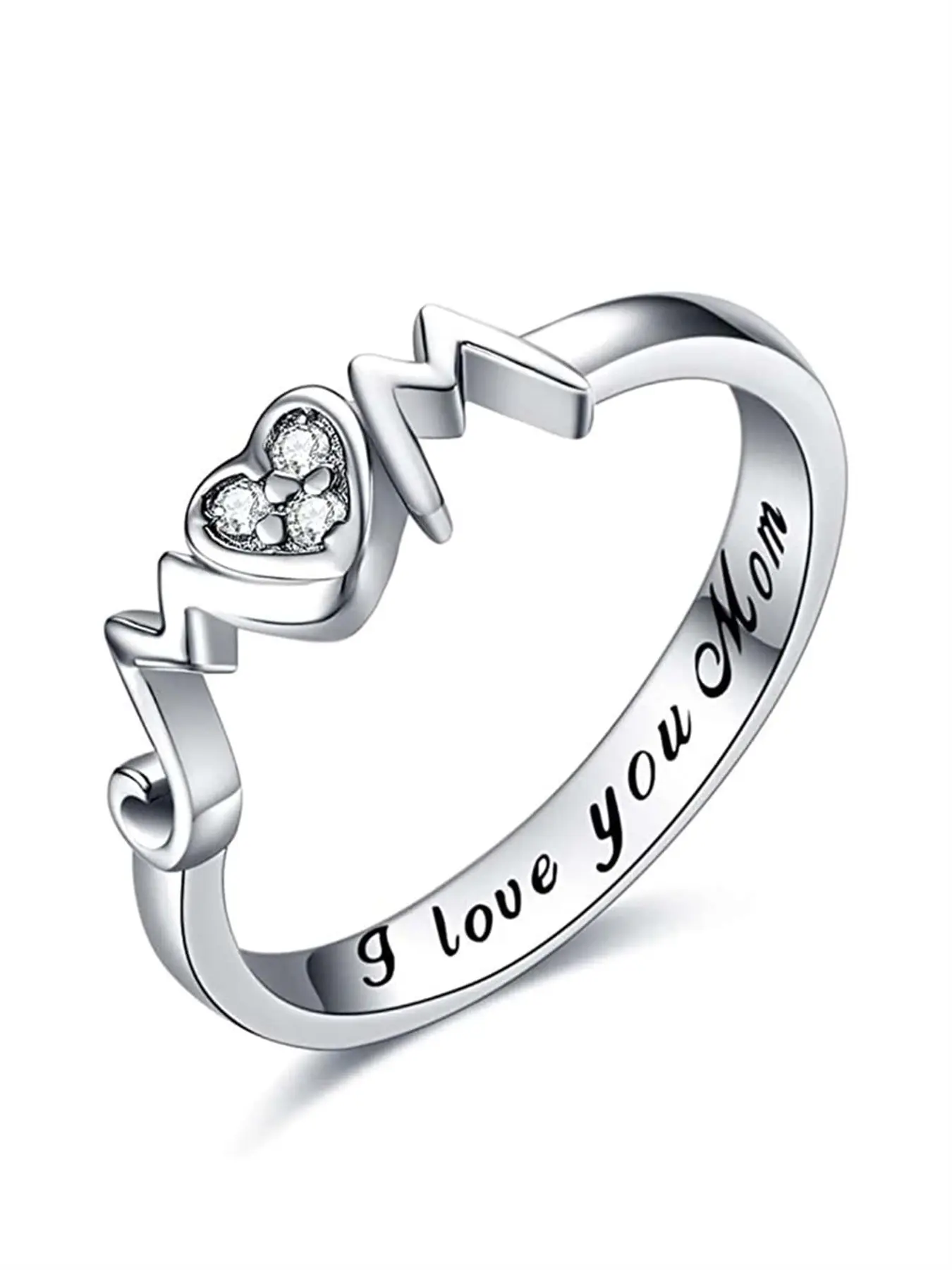 1 PC Elegant Cubic Zirconia Mom Ring Beautiful Rings For Women For Mother's Day Gift Anniversary Party Jewelry Heart Design Ring Elegant Everyday Ring