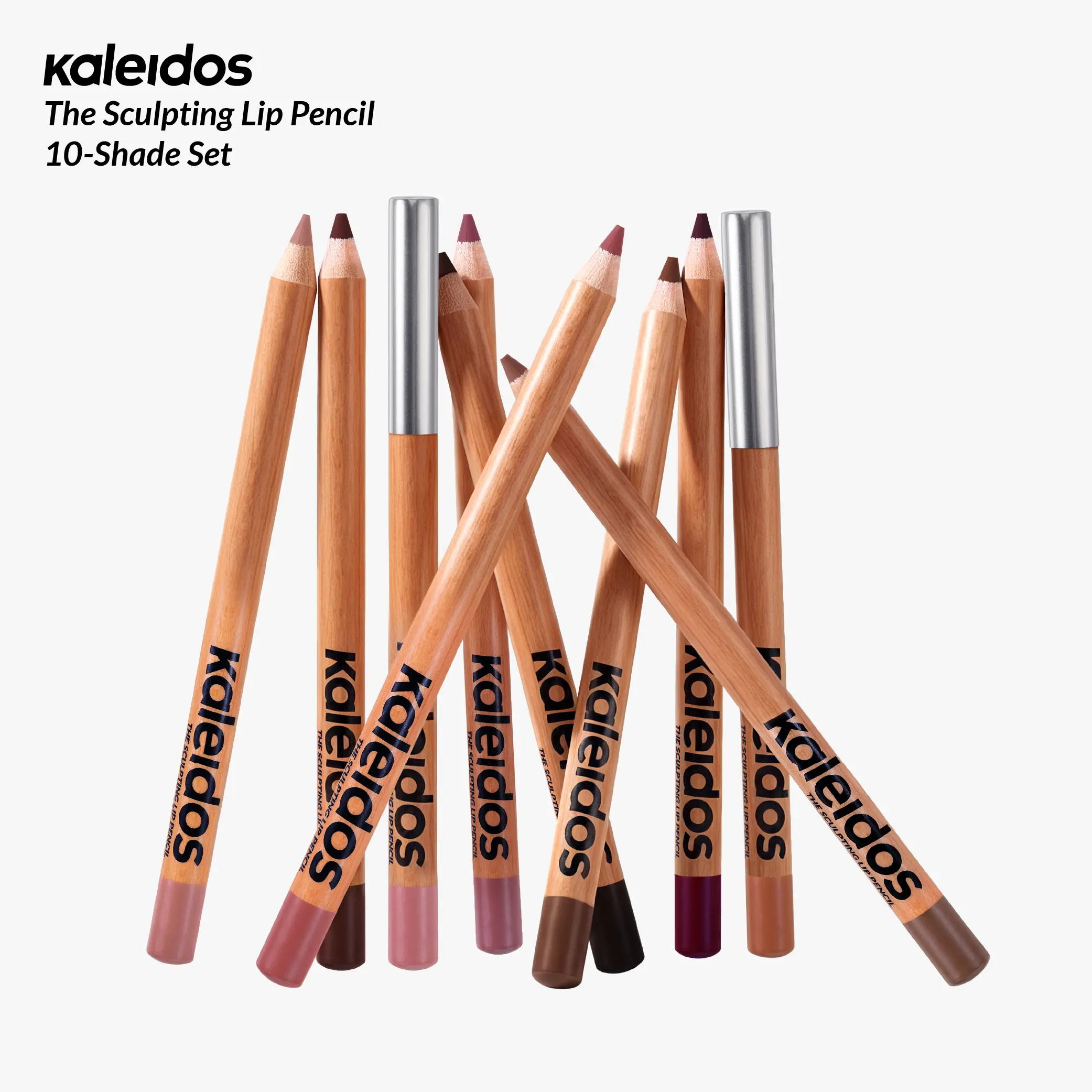Kaleidos The Sculpting Lipliner Pencil 10-Shade Set Pack, Makeup Essential with Sharpener, Smooth Glide, Precise Application, Soft-Focus Matte Finish, Non-Drying, Long-Wearing, Lightweight Comfort
