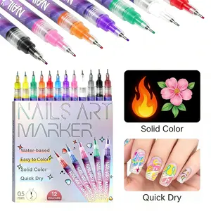Cutics 12-Color Quick-Drying Acrylic Nail Doodle Pen Set for DIY Nail Art, 3D Dot Embroidery & Manicure Polish, Ideal for Home & Salon Use