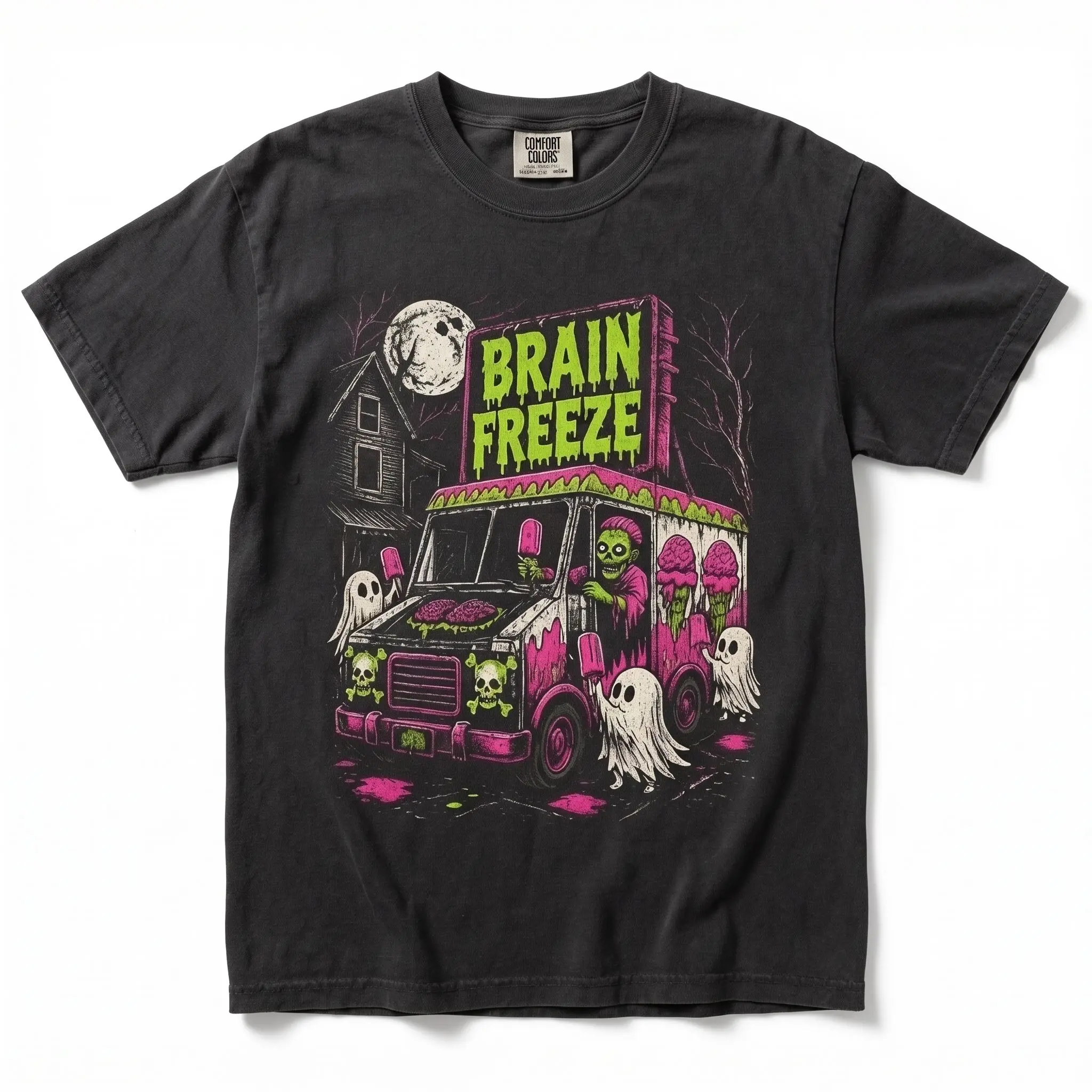 Comfort Colors Brain Freeze Truck Shirt, Halloween Goth Summer Shirt, Summerween ghost shirt, Funny Goth Shirt, Beach Goth, Goth Beachwear, Ice cream Truck Shirt, Truck Lover Gift