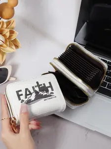 Fashion Letter & Mountain Pattern Zipper Card Holder, Large Capacity Multi Card Holder, Double Zipper Card Holder for Men & Women