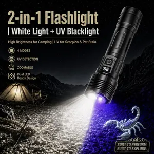 [New Arrival]2/1PCS High-Powered 2-in-1Flashlight Zoomable with Convex Lens,White&UV Light Telescopic Focus Flashlight,Portable Flashlight for Camping,Hiking,Scorpion Hunting,Currency Check,Emergency Use,Ideal Gift for Outdoor Enthusiasts