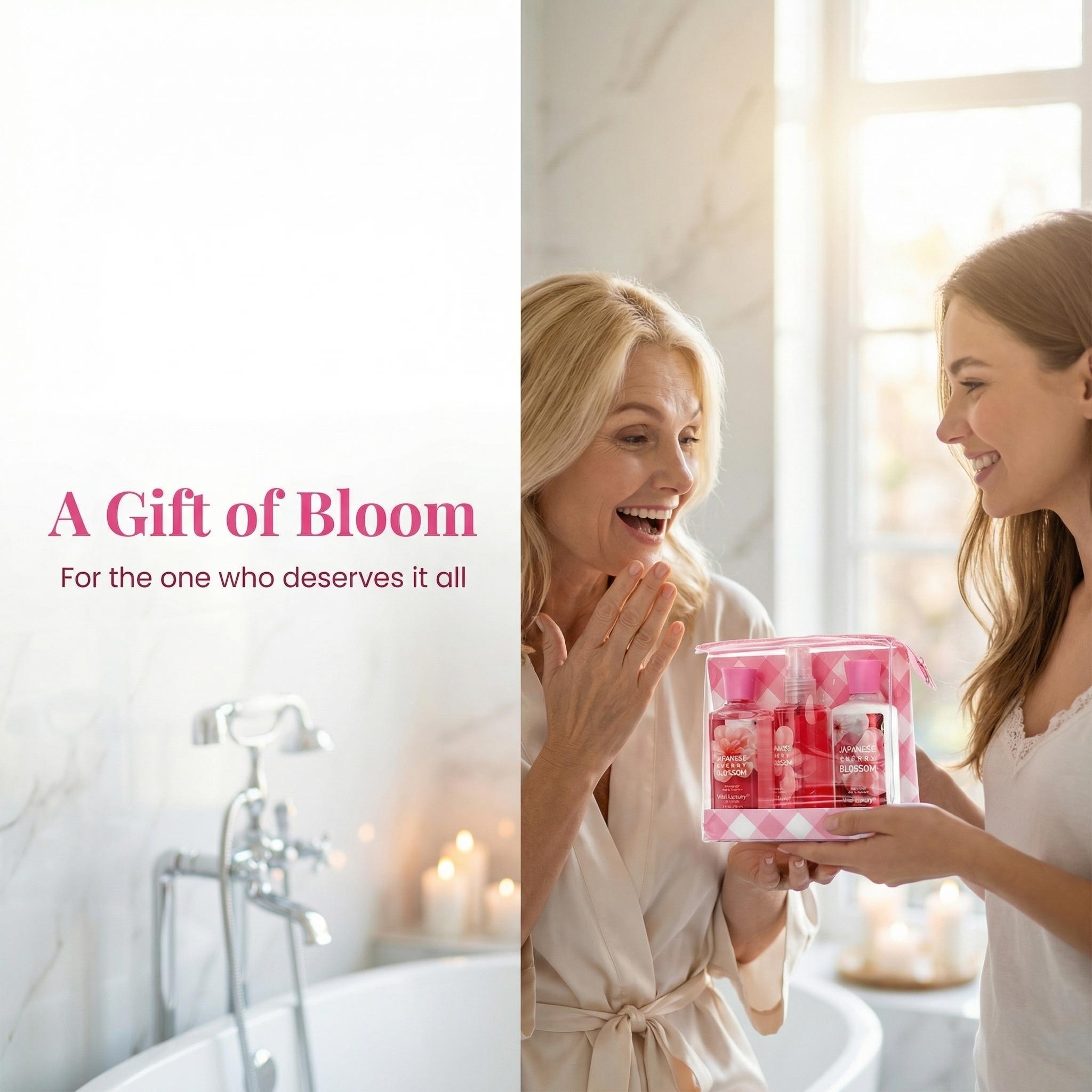 Mother's Day Gift-Vital Luxury Japanese Sakura Bath &Body Travel Set  – 3oz Shower Gel, 3oz Body Lotion, 3oz Body Mist | Silky Lather, All-Day Freshness, Moisturizing & Revitalizing | Ideal Gift for Mom, Wife, Sister & Girlfriend