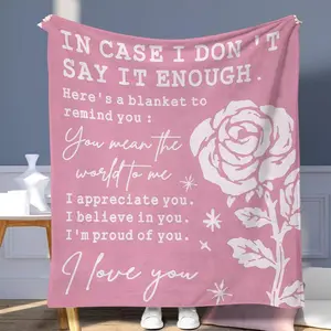 Rose & Letter Pattern Blanket, 1 Count Soft Air-conditioned Room Throw, Warm Nap Blanket for Home & Office & Travel, Slogan Print Blanket