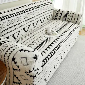 Cotton Velvet Sofa Cover, Couch Slipcover, Pet-Proof Dustproof Fabric, Bohemian Patterned Thick Winter Sofa Protector, Universal Sofa Protector for 1/2/3/4 Seater Sofas