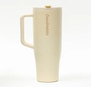 GoodHabits Tumbler 40oz Insulated Stainless Steel with Handle & Straw – Leak-Proof Dust-Free Lid, BPA-Free, Dishwasher Safe Travel Mug & Water Bottle – Keeps Drinks Cold 24H / Hot 12H (Pearl White)