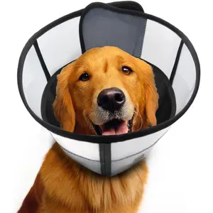 Soft Dog Cone for Dogs After Surgery, Breathable Pet Recovery Collar for Large Medium Dogs, Adjustable Dog Cone Collar, Elizabethan Collar (XS, Black)