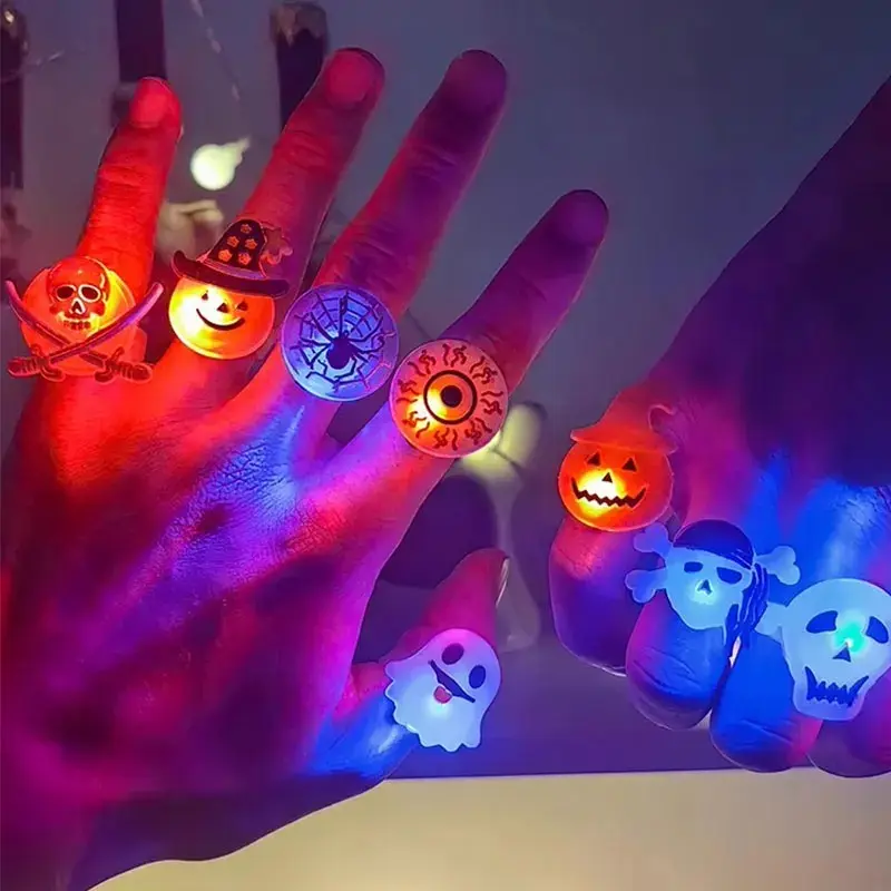 40 LED Halloween Rings Cartoon Glowing Finger Rings Halloween Light-Up Rings Finger Ring Toys Glow-In-The-Dark Party Gifts