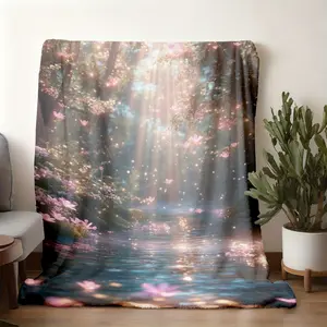 2026 New Style Cozy Flannel Throw Blanket River Flower Sunbeam Print Design Ultra-Soft for Men Women All-Season Comfort Perfect for Couch Bed Office Warm Healing Home Gift