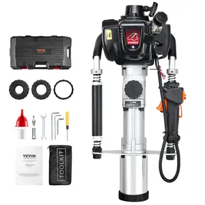 VEVOR 37.77cc Gas-Powered T Post Driver, 4-Stroke Engine Gasoline Fence Piling Pounder, with 3 Post Driving Head(45/55/88 mm) , 1000W Portable Piledriver For Farm, Ranch Fencing, Road Improvements