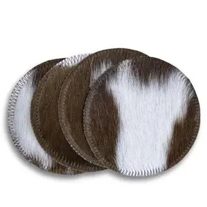 Brown and White Cowhide Coaster - Sold Individually