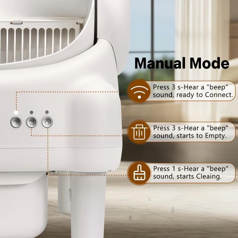 ECORUI Self-Cleaning Cat Litter Box Open Top Automatic with App Control for Multiple Cats Safety Sensors Odor Control Cream White Large Waste Bin Includes 2 Liners