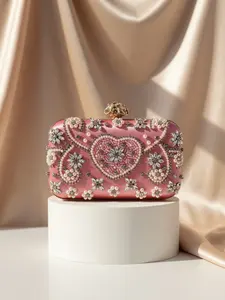 Luxury Handmade Embroidered Evening Bag for Women, elegant stylish purse, Rhinestone Flower Purse, Fashion Heart Pattern Clutch, Perfect for Weddings and Parties