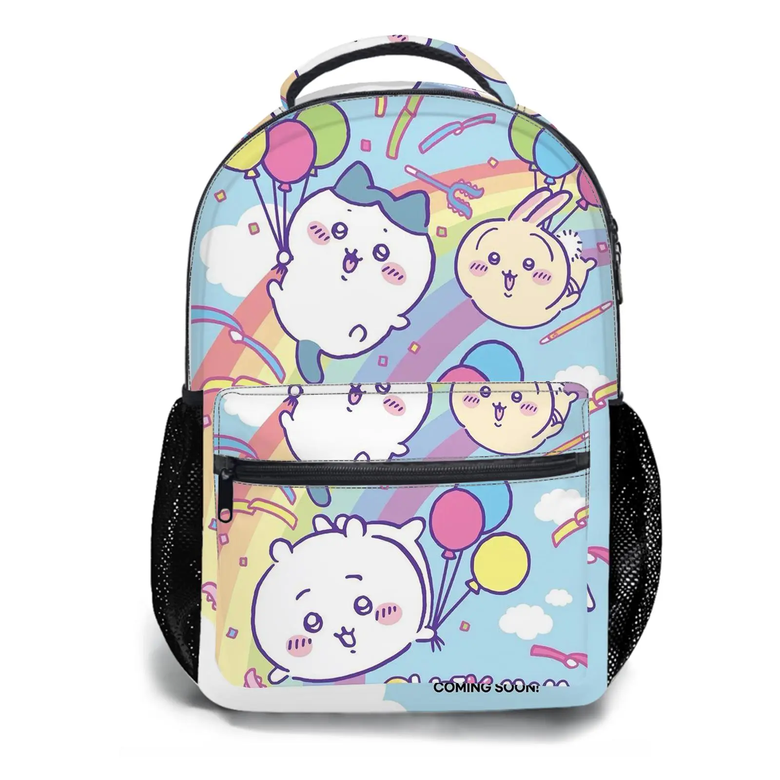 chiikawa Y2K Aesthetic School Backpack for Girls, Cute Cartoon Girl Printed Student Bookbag with Mesh Side Pockets, Large Capacity Casual Daypack and Travel Bag for Kids a-8