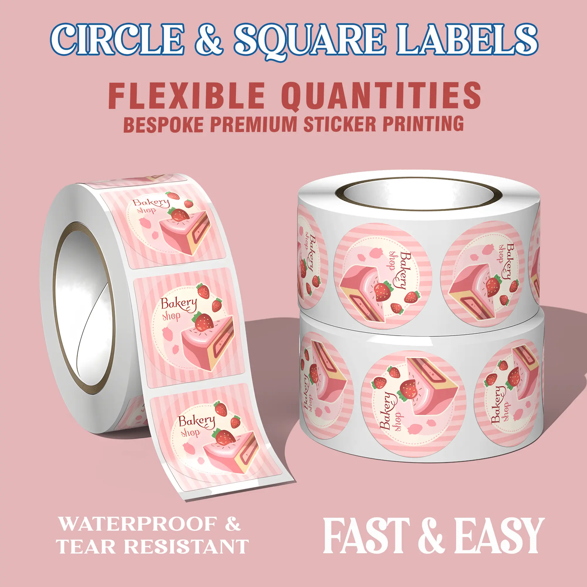 Personalized Weatherproof Labels on Roll | 150 Pack Premium Quality Business Logo Stickers | Circle Square Labels