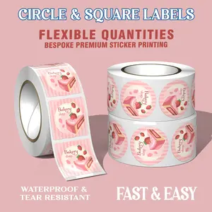 Personalized Weatherproof Labels on Roll | 150 Pack Premium Quality Business Logo Stickers | Circle Square Labels