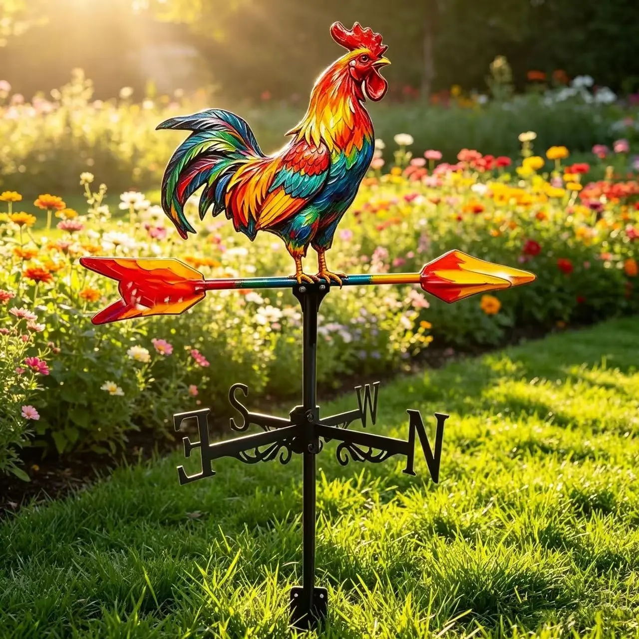 Colorful Rooster Metal Wind Vane, Decorative Weathervane Ornament, Universal Outdoor Decor for Farmhouse Fence, Greenhouse Barn, Park Sidewalk, Garden Patio, Versatile Display, Garden Supplies