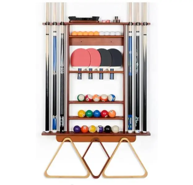 Pool Cue Rack, 2-in-1 Pool Stick & Ping Pong Paddle Holder, 100% Solid Pine Wood Wall Mount Holds Billiards and Table Tennis Accessories for Man Cave, Billiard Room, Game Room, Bar Room