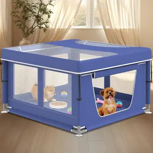 42 * 42 Inch Dog and Cat Playpen with Gate and Roof for Indoor and Outdoor Use Thickened Fabric Safe Sturdy Foldable