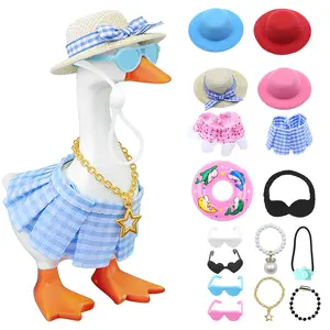 Desk Goose Outfits 7 Inches, 16PCS Mini Desk Goose Clothes with Hats, Sunglasses, Bikini,Swimming Ring, Dresses for Magnetic Porch Goose Key Holder Decor & Office Gifts