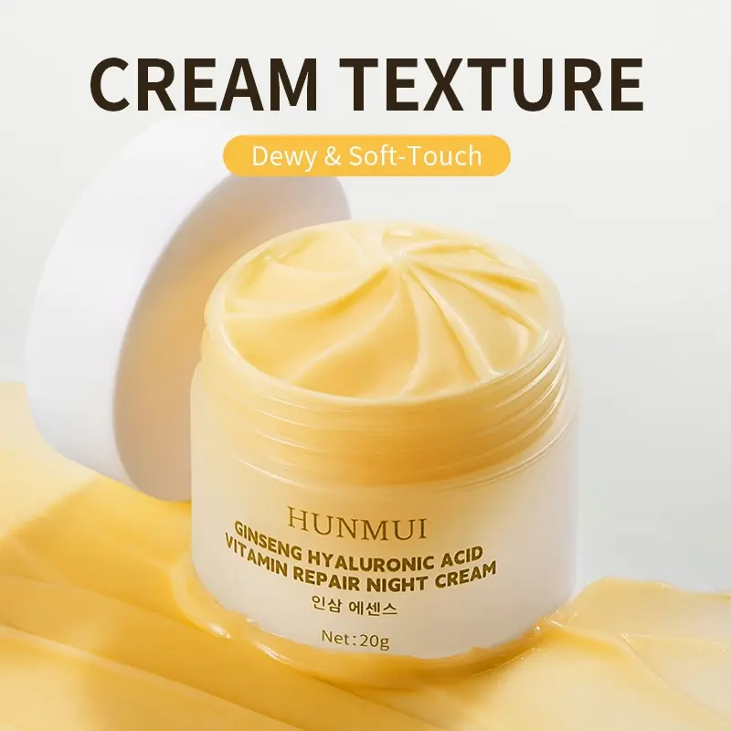 Korean Ginseng Hyaluronic Acid Night Cream Lightweight Gentle Mild Soothing Deep Hydration Repair Anti Aging Deeply Moisturizing Hydrating Face Cream for Dry and Mature Skin