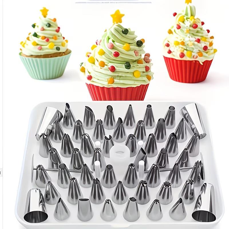 52 Pcs Stainless Steel Piping Tips Set with Storage Case, 2 Cake Nails & Coupler - Icing Tips Kit for Cake Decorating, Cupcakes, Cookies, Baking Tools for Beginners & Pros