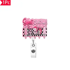 Obsessed Sweet Grinchmas Sparkly Badge Reel, Cartoon Lollipop Christmas ID Clip, Perfect for Holiday Lovers, Viral Tiktok Pick