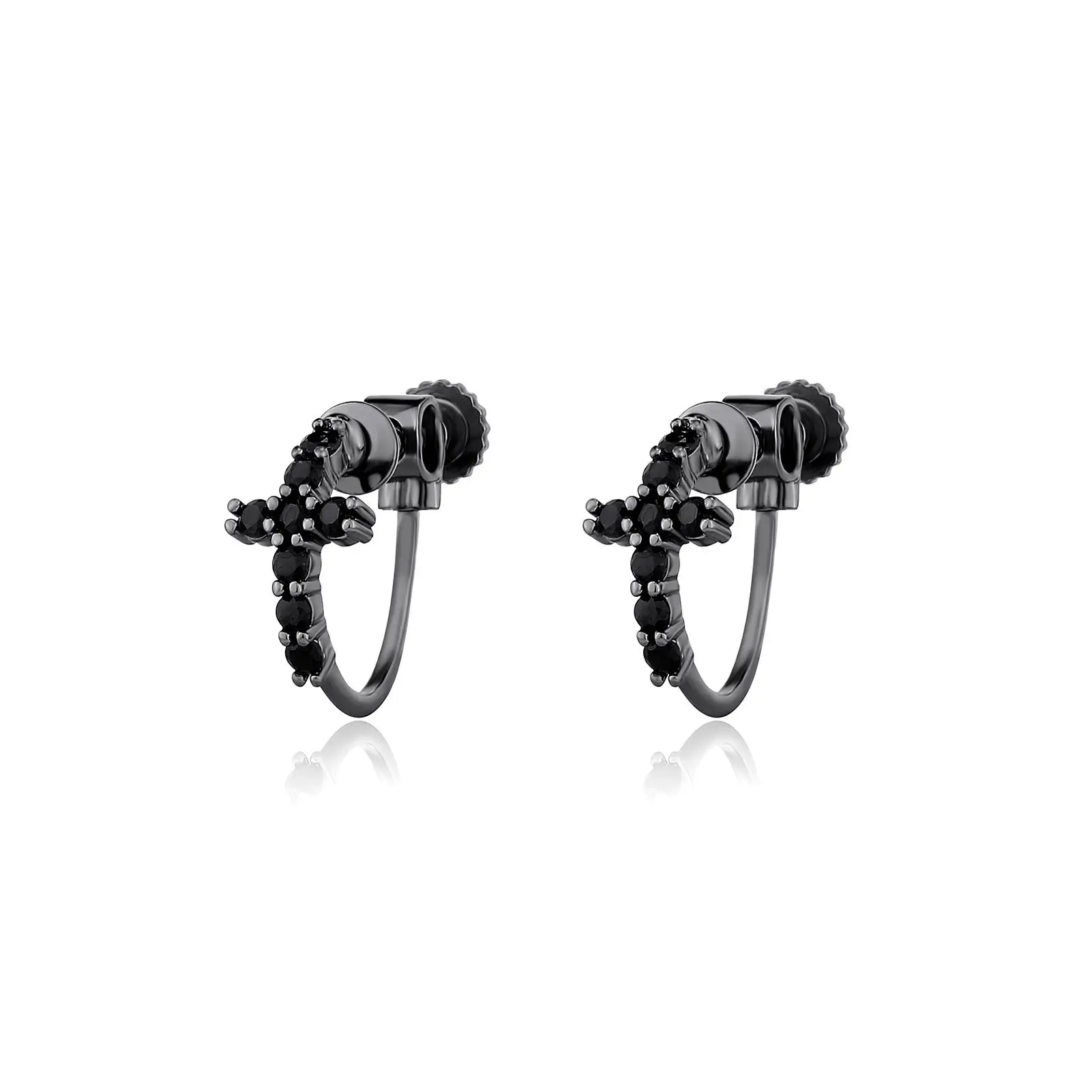 Black Cubic Zirconia Long Cross Clip-On Earrings