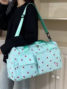 Fashion New Strawberry Print Travel Bag Large Capacity Independent Shoe Compartment Lightweight Handheld Sports Gym Bag