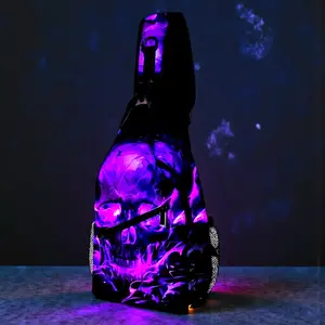 Purple Skull Sling Bag 15" Crossbody Chest Backpack with Pockets Gothic Neon Art