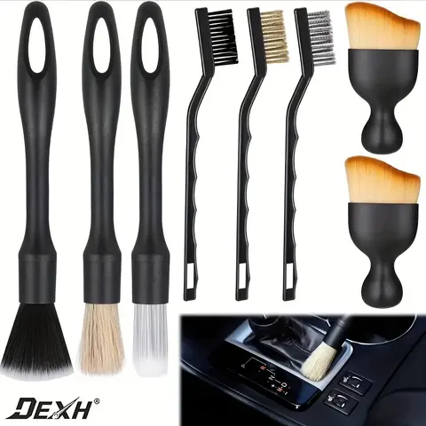 Car Detailing Brush Set, 8-Piece Car Detailing Tool Kit, Car Interior Cleaning Kit, Includes 3 Car Detailing Brushes, 3 Wire Brushes, and 2 Soft Bristle Dust Brushes, Suitable for Car Interiors, Wheels, Air Conditioning Vents, Engine Compartment, Car Deta