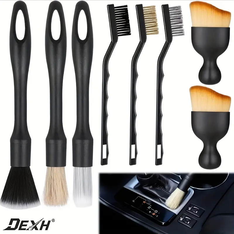 Car Detailing Brush Set, 8-Piece Car Detailing Tool Kit, Car Interior Cleaning Kit, Includes 3 Car Detailing Brushes, 3 Wire Brushes, and 2 Soft Bristle Dust Brushes, Suitable for Car Interiors, Wheels, Air Conditioning Vents, Engine Compartment, Car Deta