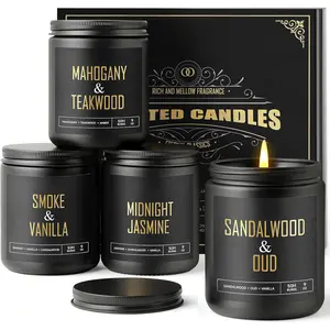 Scented Candles for Men - 4 Pack Candles for Home Scented, 36oz Soy Wax, 200 Hour  Time, Men Candle Set, Sandalwood Oud/Mahogany Teakwood/ Vanilla/Jasmine Candle Set A