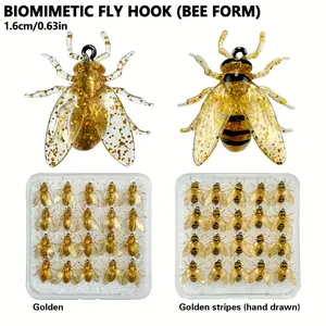 [Golden Fly Fishing Lures] 20pcs Golden Transparent PVC Biometric Fly Fishing Lures | Non-Toxic Soft Baits with Hooks for Freshwater and Saltwater, Realistic Bee Pattern Wet Flies for Trout - Ideal for Christmas, Halloween, Father's Day