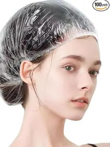 100 PCS Disposable Shower Caps Plastic Clear Hair Cap Elastic Waterproof Hair Bath Caps Thick Shower Cap for Women Hotel Hair Salon Travel Spa Home Use Beauty Salon Accessories Cleaning Supplies