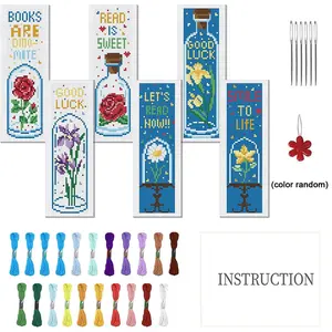 6-Piece Cross Stitch Bookmark DIY Kit, Beginner-Friendly Craft Set, Includes Fabric, Thread, Tools, Perfect for Sewing Beginners & Handicraft Lovers