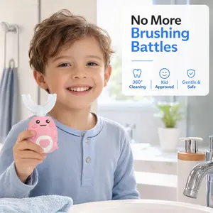 For Kids Electric U Shaped Toothbrush rechargeable sonic toothbrush with 2 u shaped heads for age 2 to 12 and 2 regular heads 3 cleaning modes full mouth cleaning by Playiko